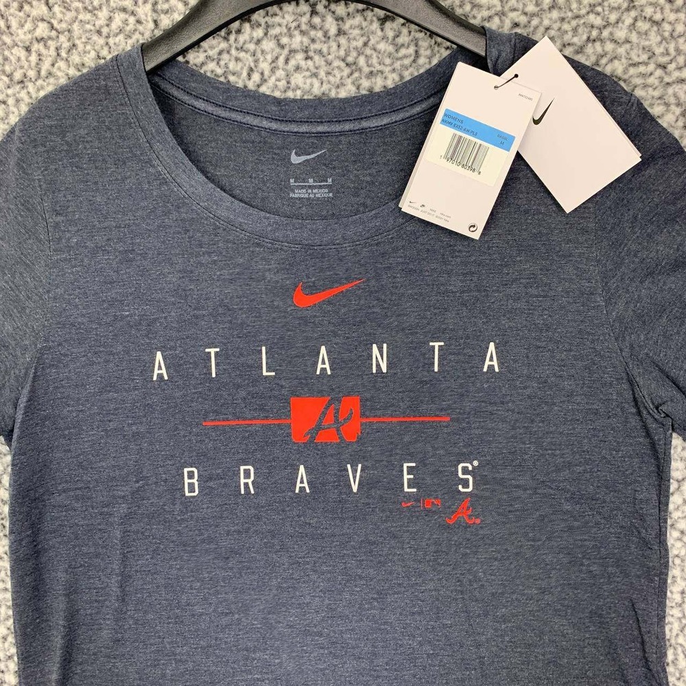 Atlanta Braves Shirt Women Medium Gray Nike Short Sleeve Crew Neck New M - Picture 3 of 7